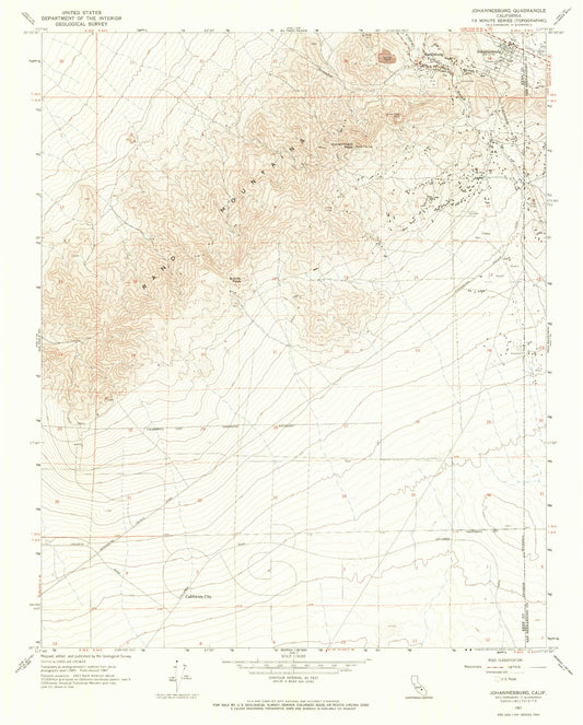 Classic USGS Johannesburg California 7.5'x7.5' Topo Map Image