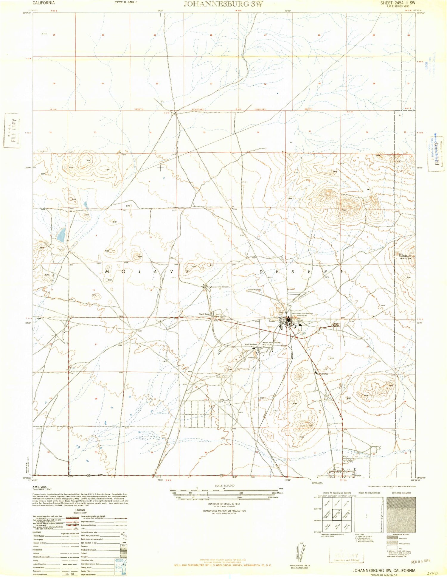 Classic USGS Boron California 7.5'x7.5' Topo Map Image