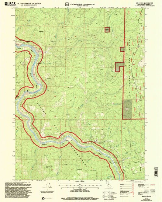 Classic USGS Johnsons California 7.5'x7.5' Topo Map Image