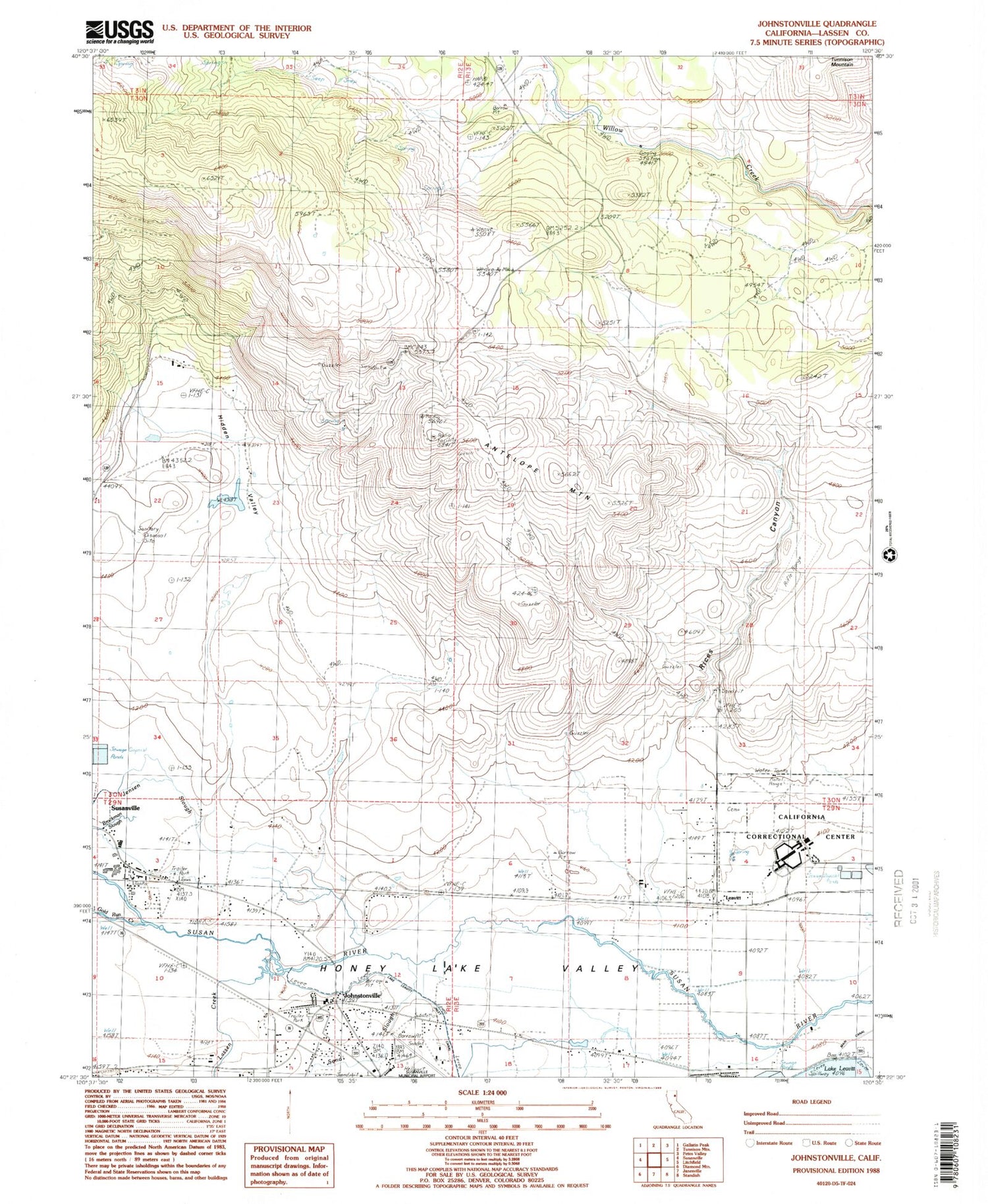 Classic USGS Johnstonville California 7.5'x7.5' Topo Map Image