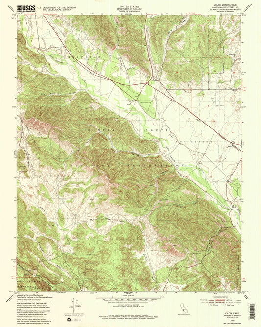 Classic USGS Jolon California 7.5'x7.5' Topo Map Image