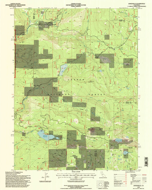 Classic USGS Jonesville California 7.5'x7.5' Topo Map Image