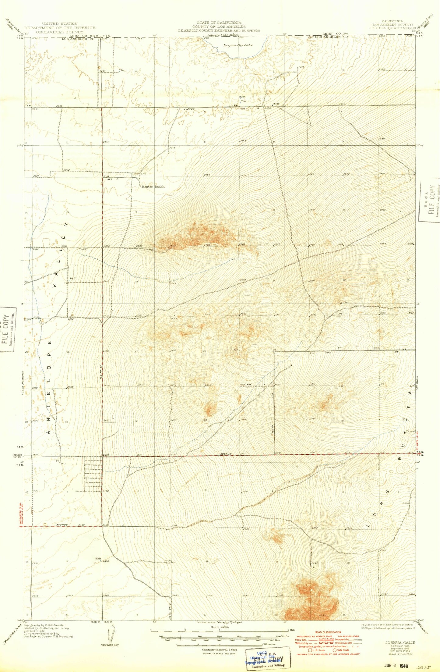 Classic USGS Joshua California 7.5'x7.5' Topo Map Image