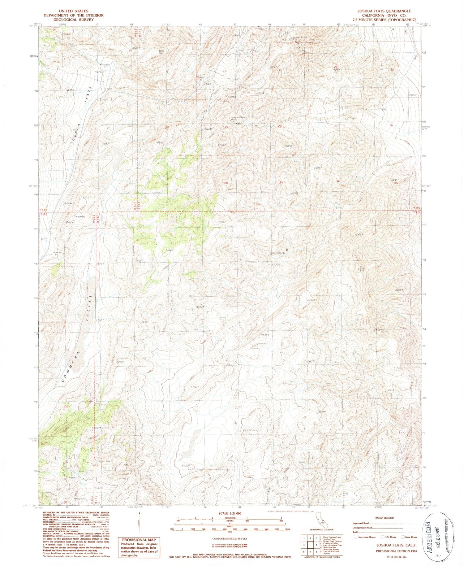 Classic USGS Joshua Flats California 7.5'x7.5' Topo Map Image