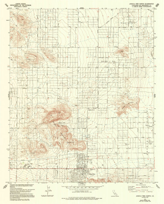Classic USGS Joshua Tree North California 7.5'x7.5' Topo Map Image