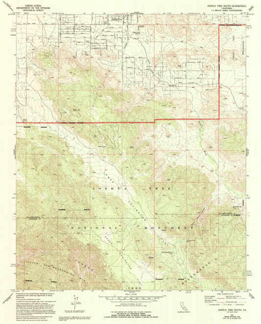 Classic USGS Joshua Tree South California 7.5'x7.5' Topo Map Image