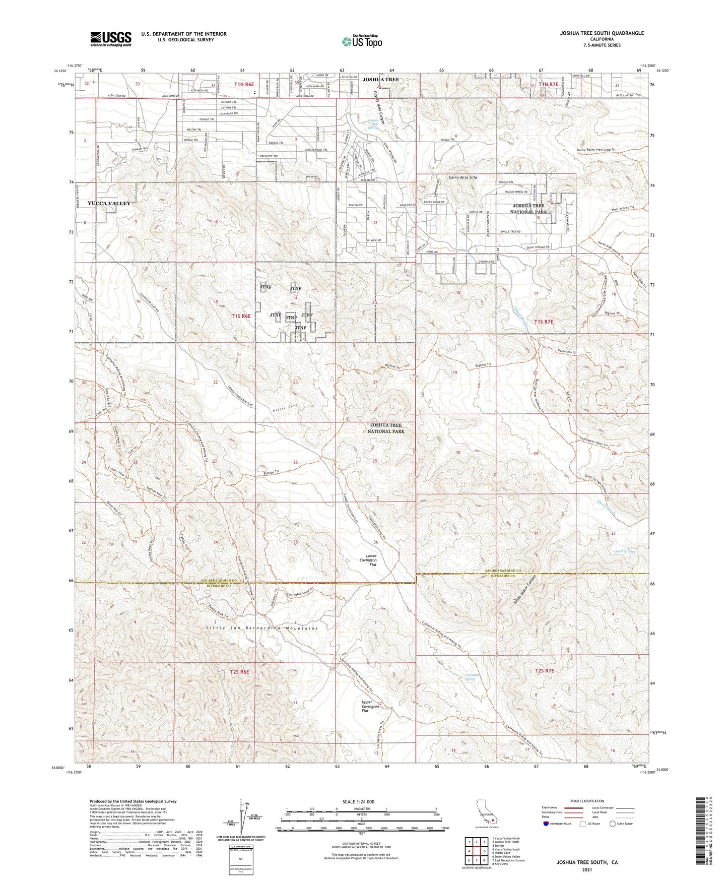 Joshua Tree South California US Topo Map Image