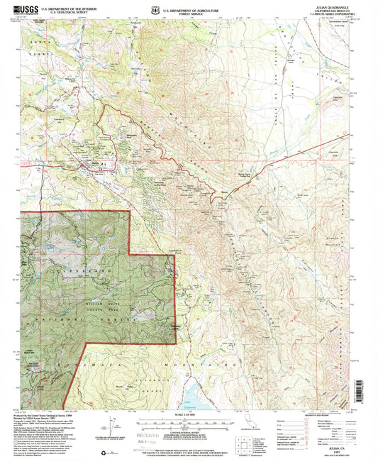 Classic USGS Julian California 7.5'x7.5' Topo Map Image