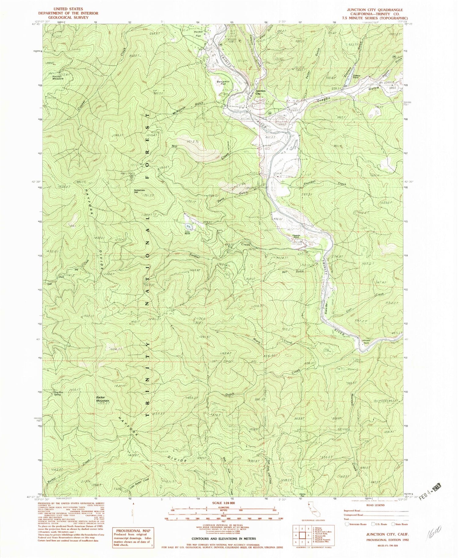 Classic USGS Junction City California 7.5'x7.5' Topo Map Image