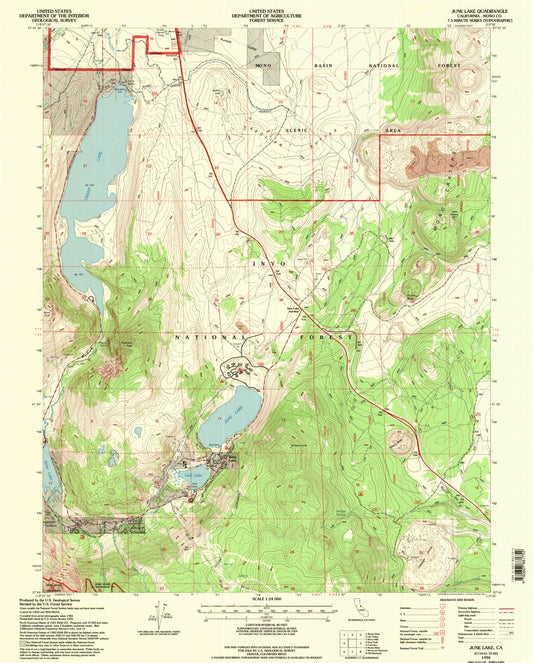 Classic USGS June Lake California 7.5'x7.5' Topo Map Image