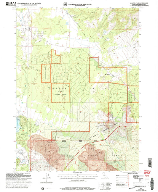 Classic USGS Juniper Flat California 7.5'x7.5' Topo Map Image