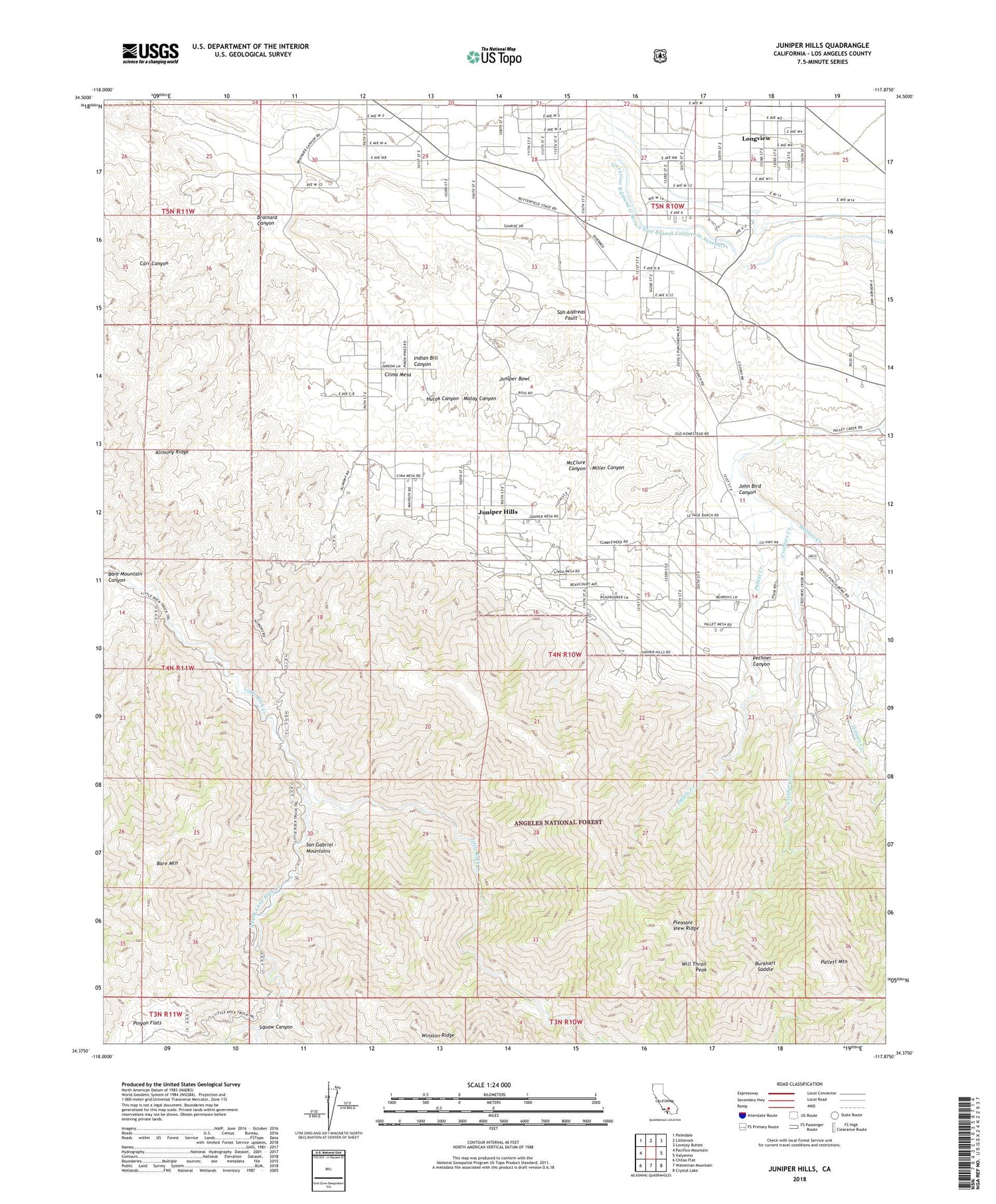Juniper Hills California US Topo Map Image