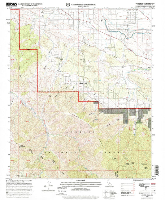 Classic USGS Juniper Hills California 7.5'x7.5' Topo Map Image