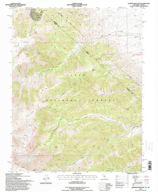 Classic USGS Juniper Mountain California 7.5'x7.5' Topo Map Image