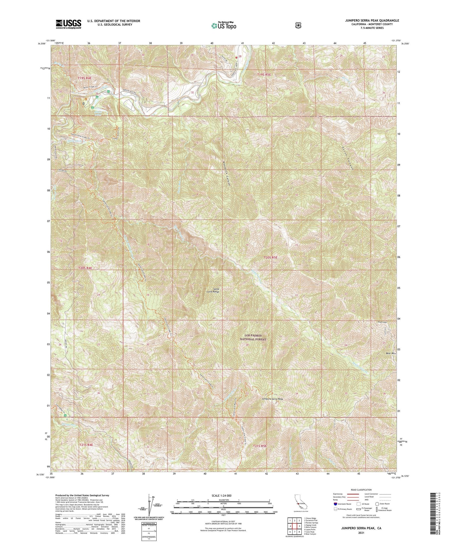 Junipero Serra Peak California US Topo Map Image