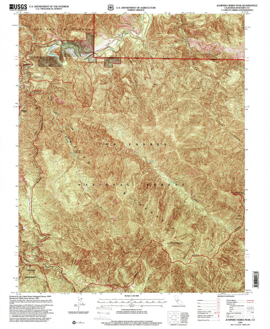 Classic USGS Junipero Serra Peak California 7.5'x7.5' Topo Map Image