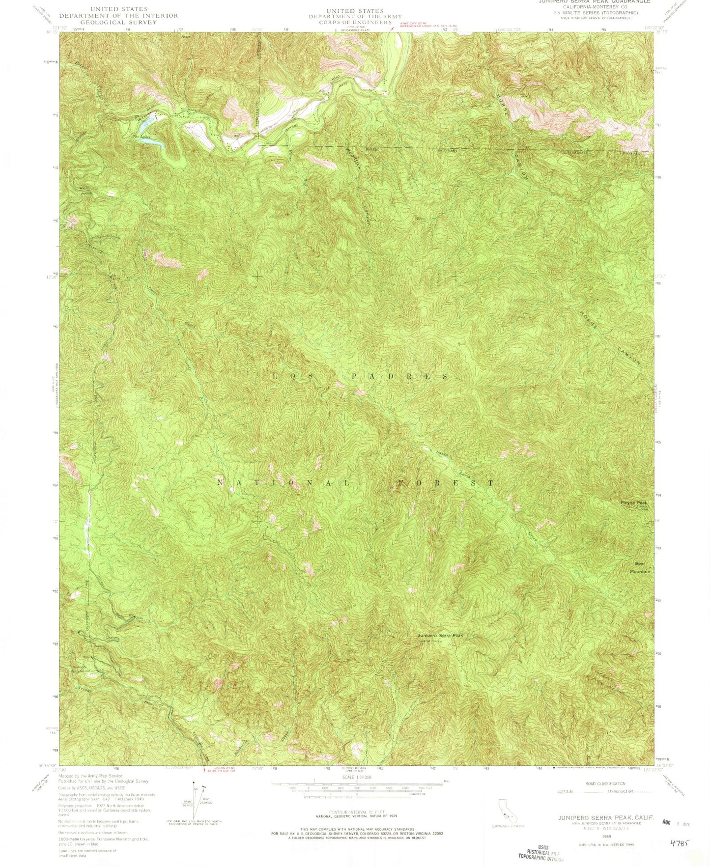 Classic USGS Junipero Serra Peak California 7.5'x7.5' Topo Map Image