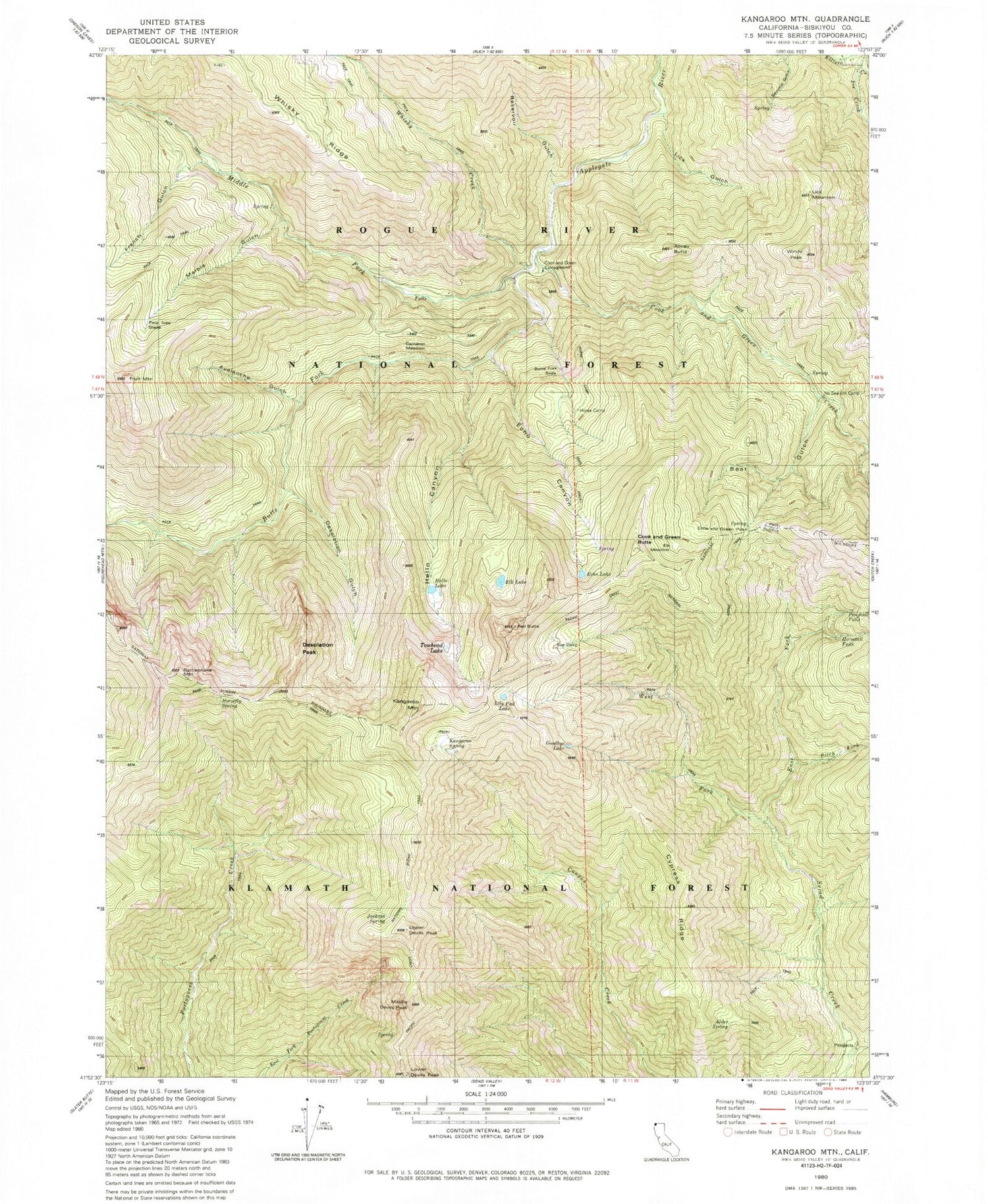Classic USGS Kangaroo Mountain California 7.5'x7.5' Topo Map Image