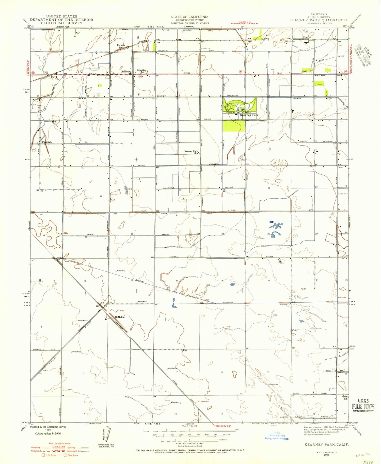Classic USGS Kearney Park California 7.5'x7.5' Topo Map Image