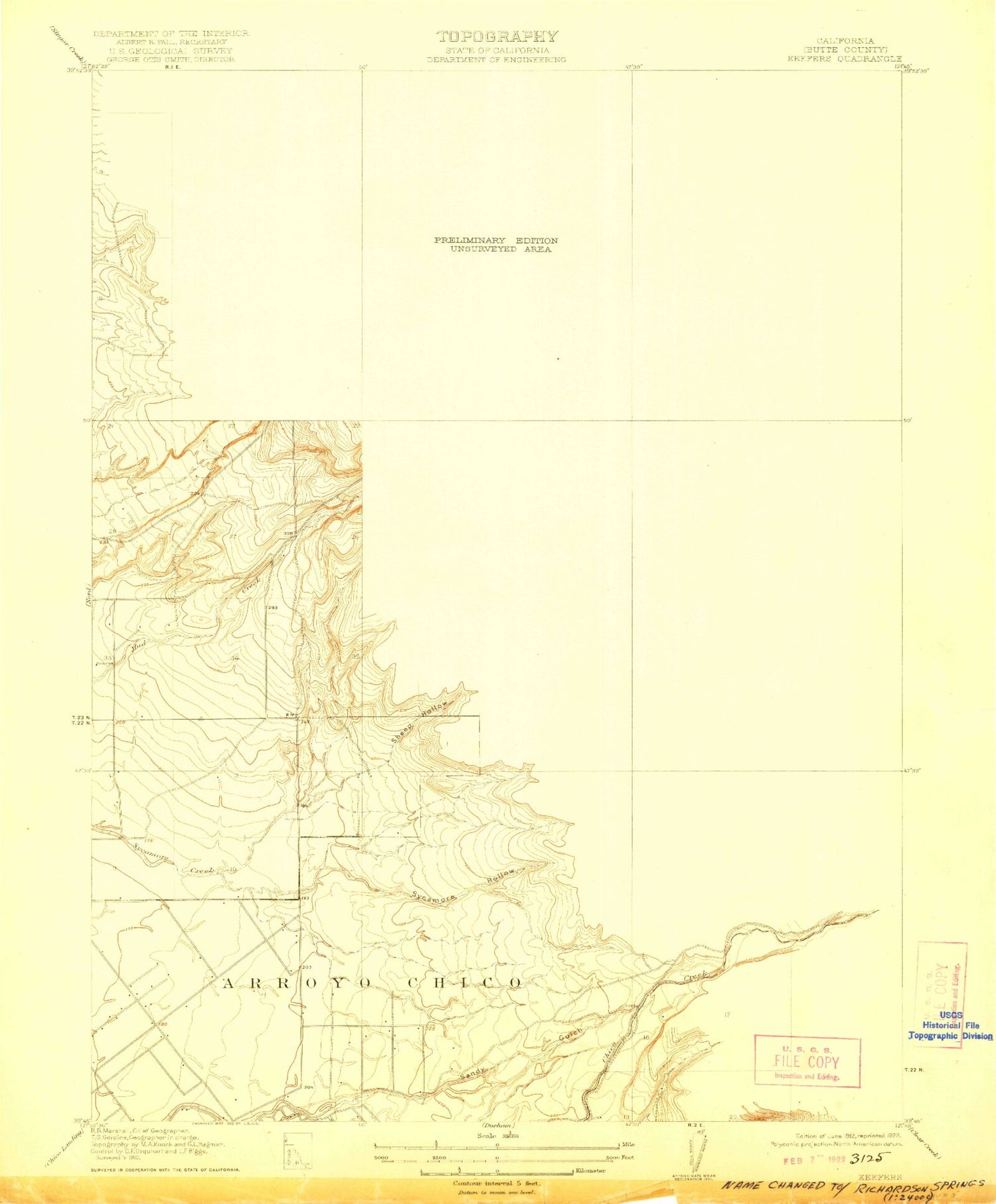Classic USGS Richardson Springs California 7.5'x7.5' Topo Map Image