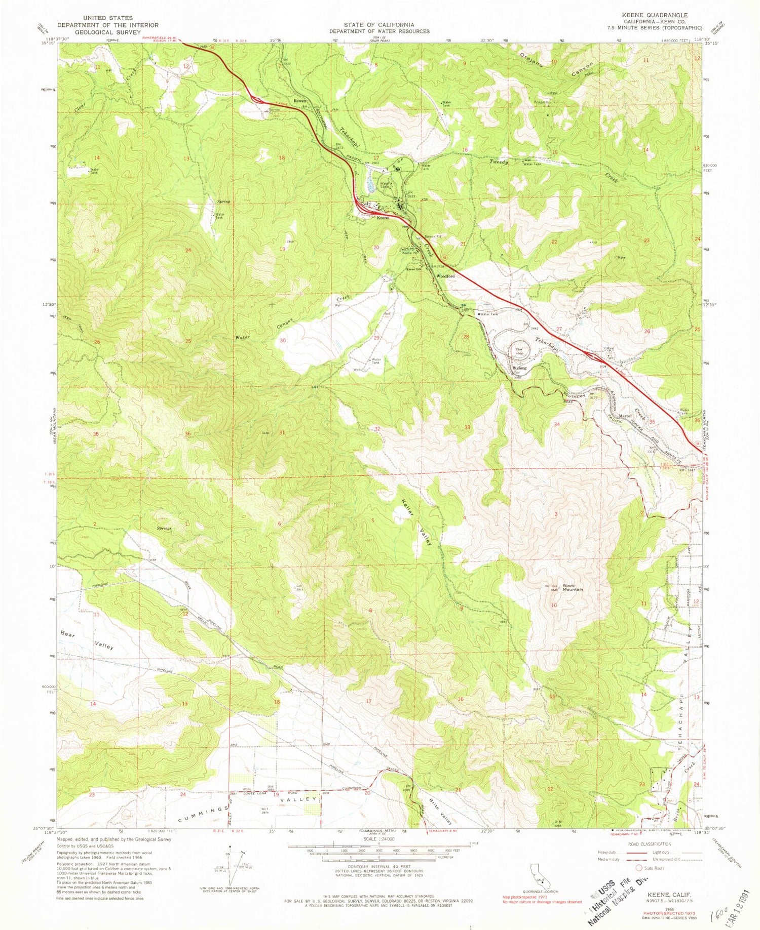 Classic USGS Keene California 7.5'x7.5' Topo Map Image