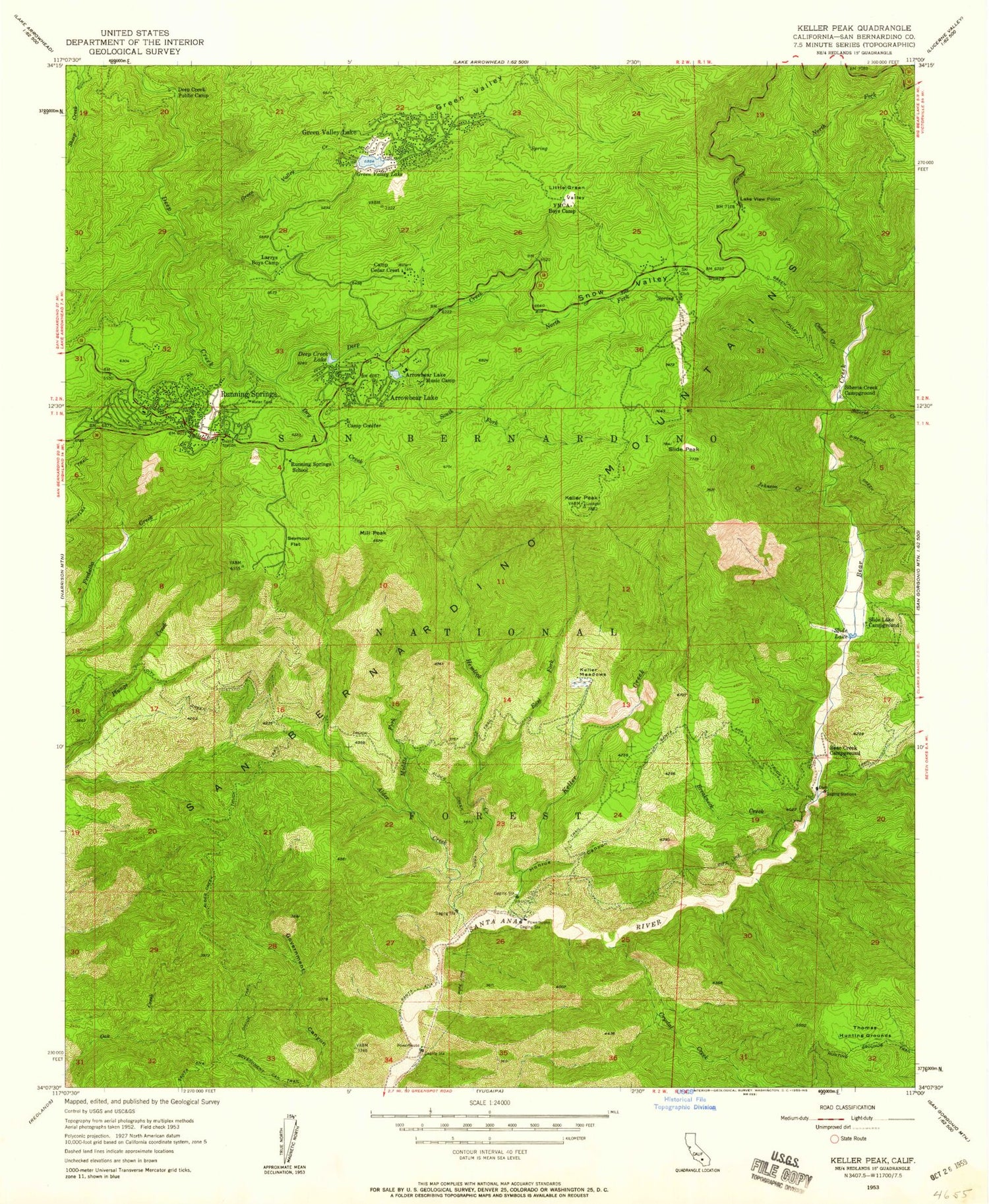 USGS Classic Keller Peak California 7.5'x7.5' Topo Map Image
