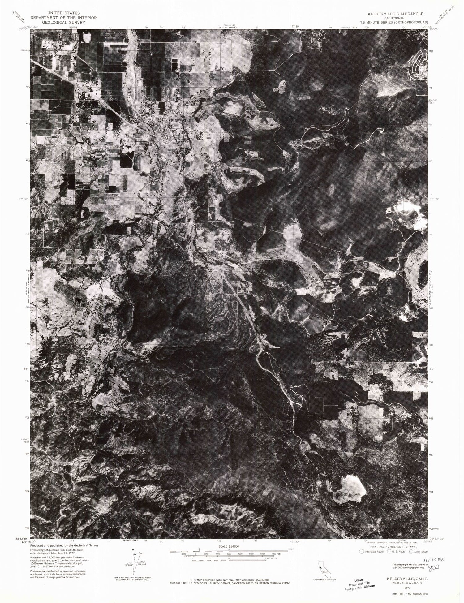 Classic USGS Kelseyville California 7.5'x7.5' Topo Map Image