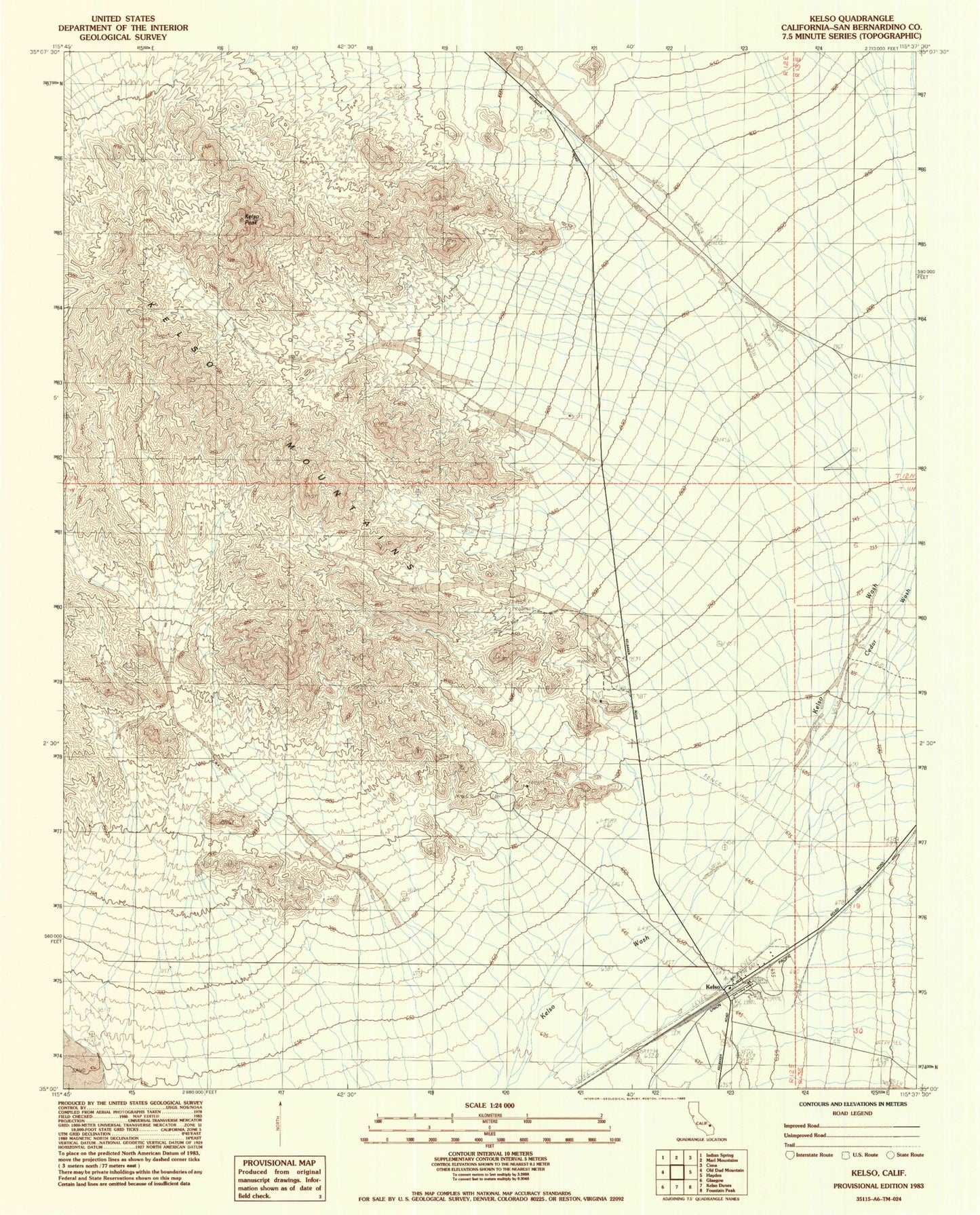 Classic USGS Kelso California 7.5'x7.5' Topo Map Image