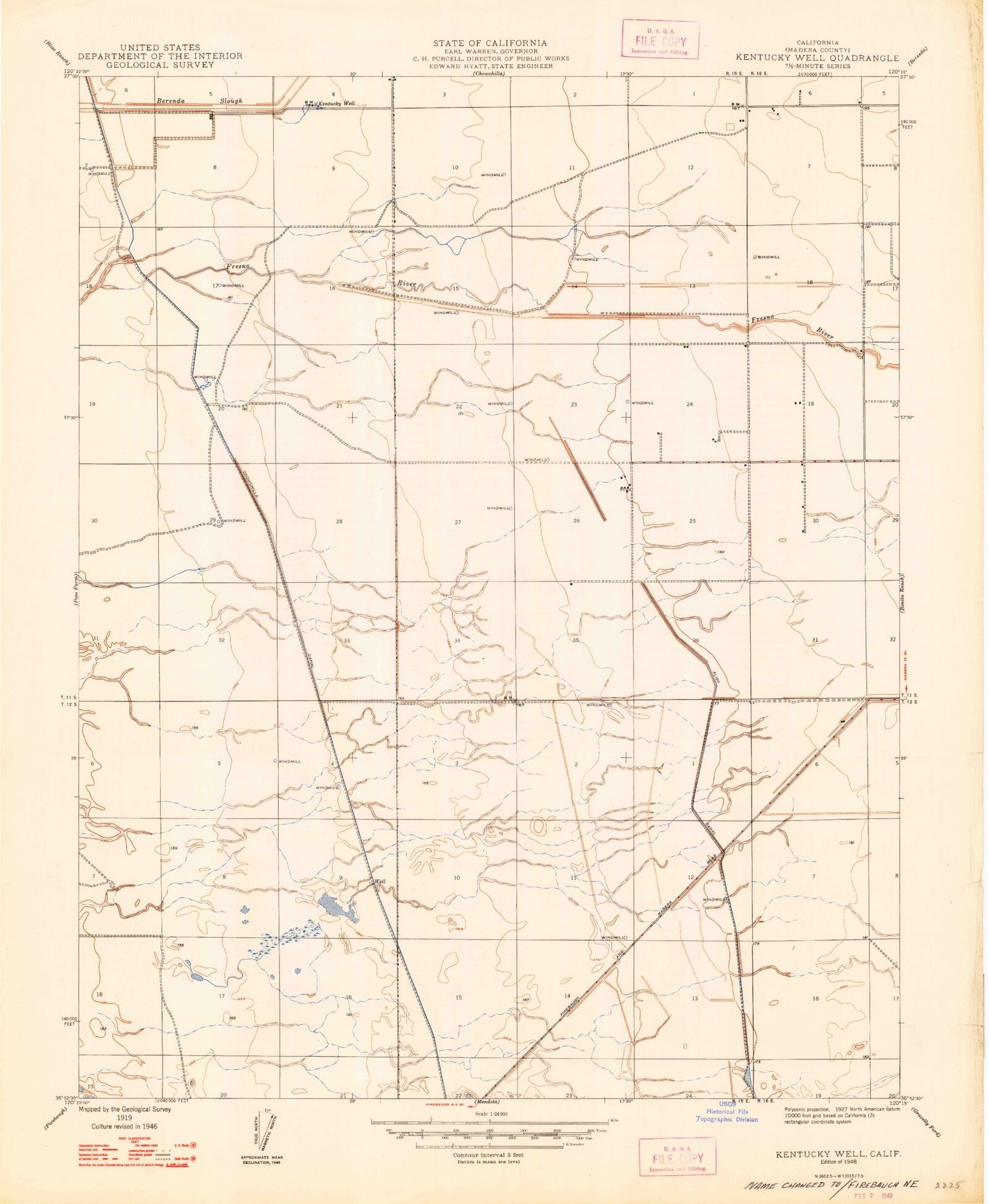 Classic USGS Firebaugh NE California 7.5'x7.5' Topo Map Image