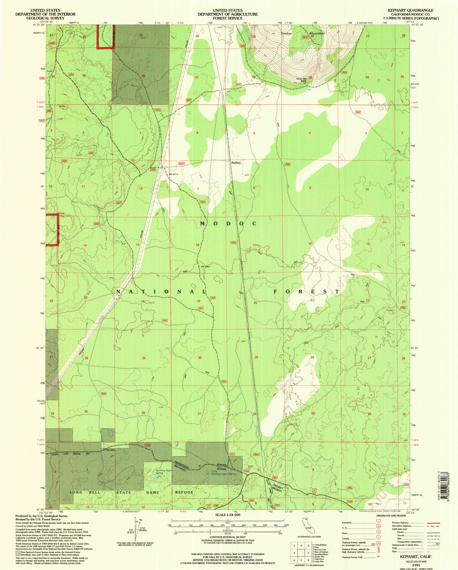 Classic USGS Kephart California 7.5'x7.5' Topo Map Image