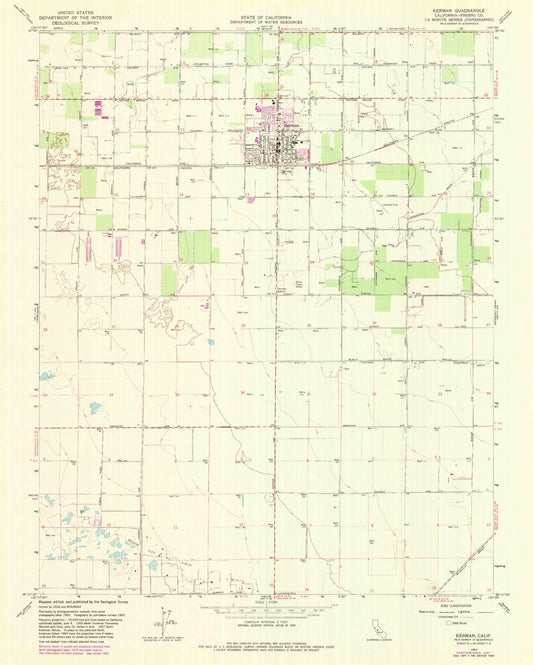 Classic USGS Kerman California 7.5'x7.5' Topo Map Image