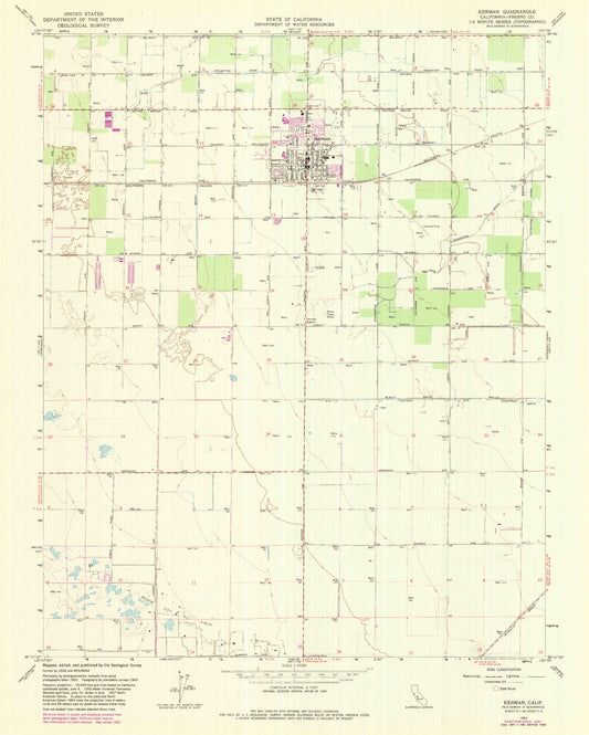Classic USGS Kerman California 7.5'x7.5' Topo Map Image