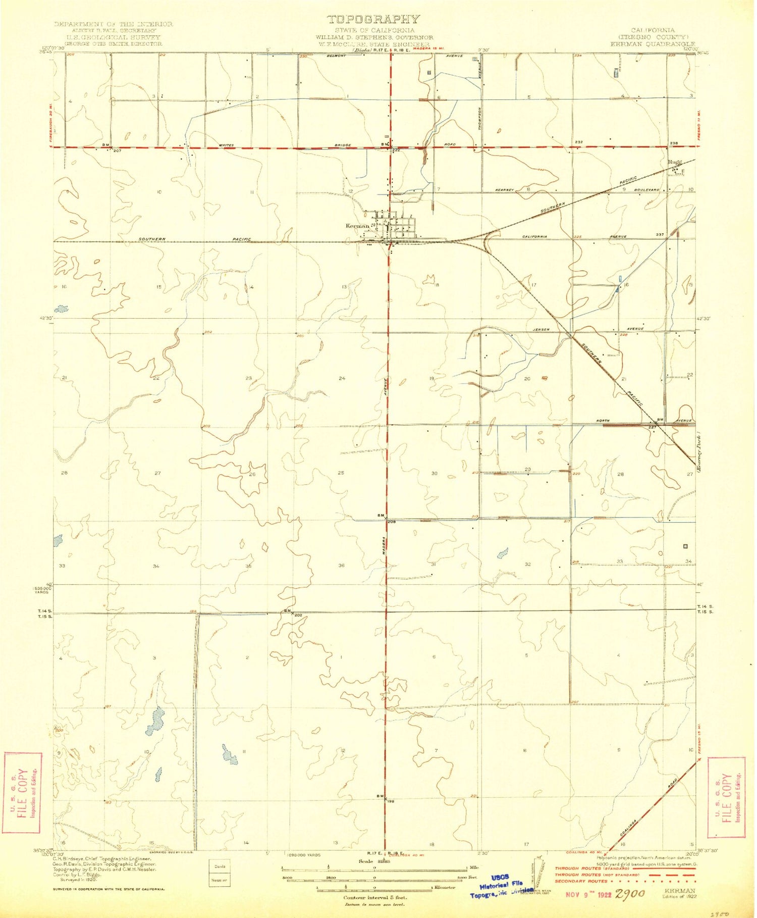 Classic USGS Kerman California 7.5'x7.5' Topo Map Image
