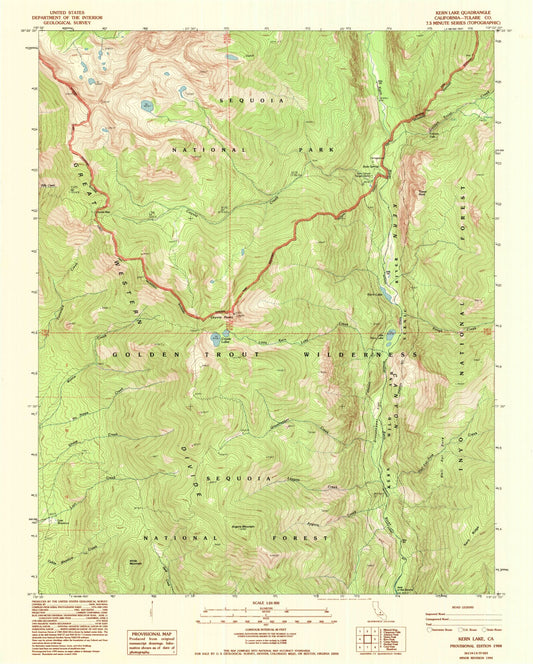 Classic USGS Kern Lake California 7.5'x7.5' Topo Map Image