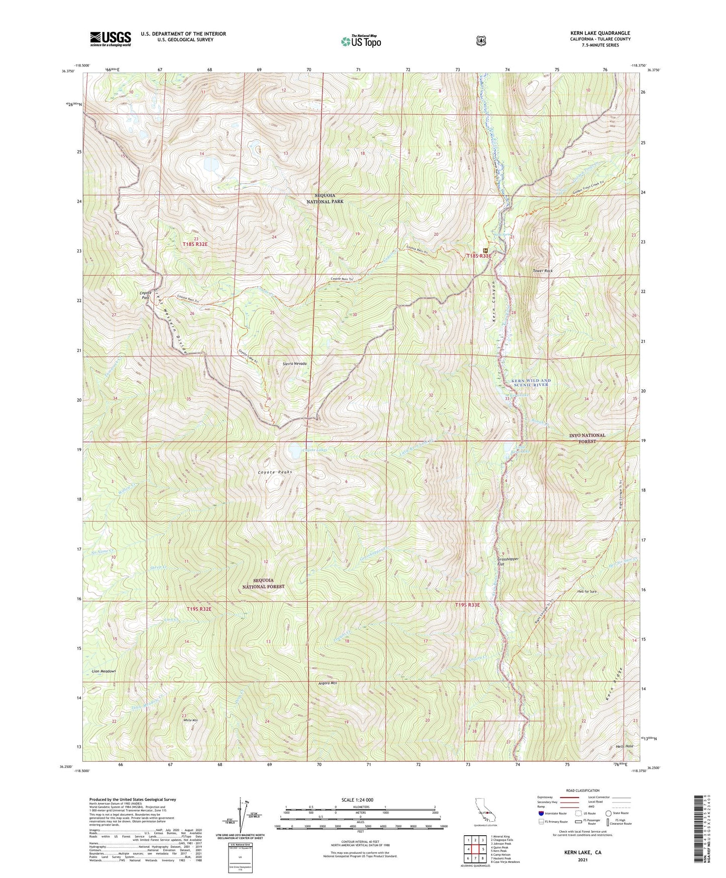 Kern Lake California US Topo Map Image