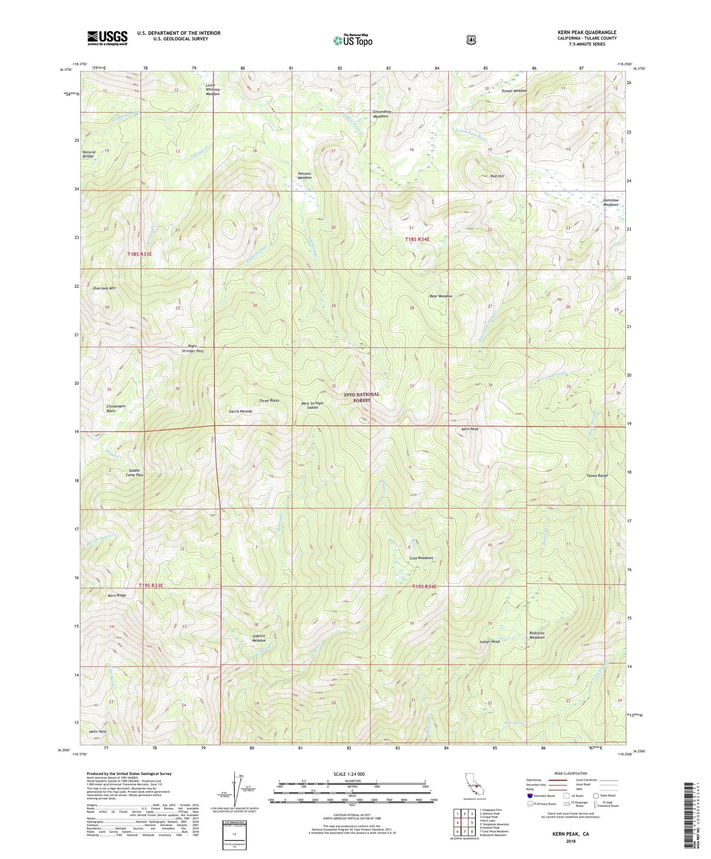 Kern Peak California US Topo Map Image