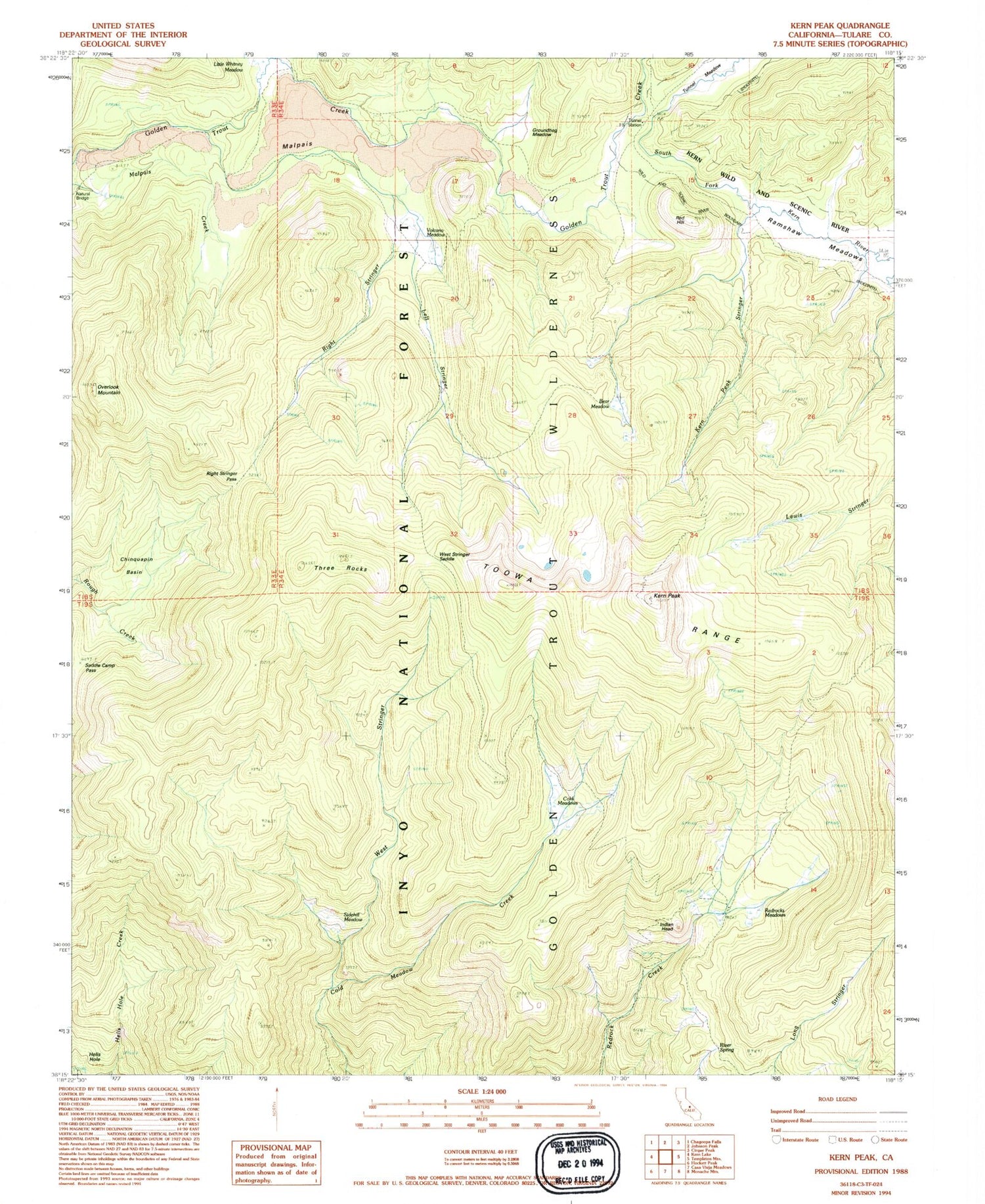 Classic USGS Kern Peak California 7.5'x7.5' Topo Map Image