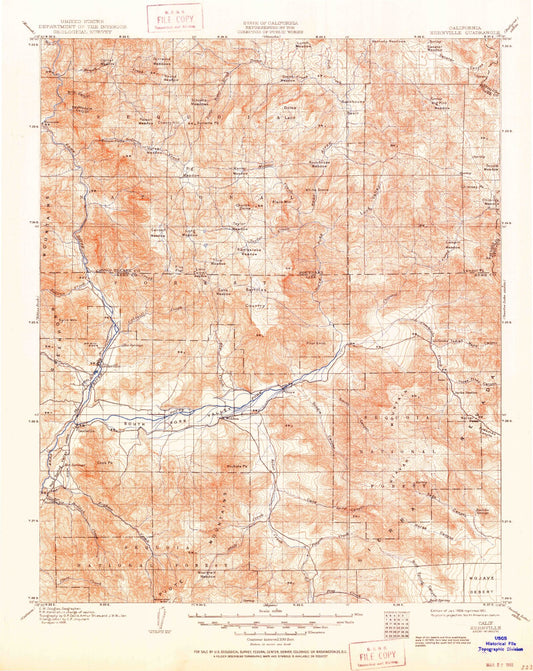 Historic 1908 Kernville California 30'x30' Topo Map Image