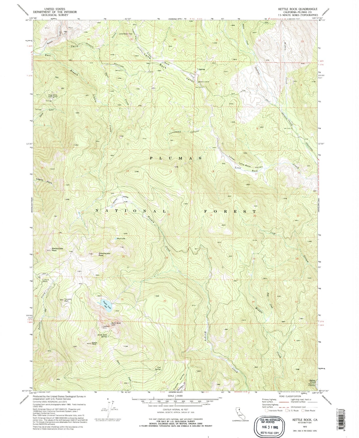 Classic USGS Kettle Rock California 7.5'x7.5' Topo Map Image
