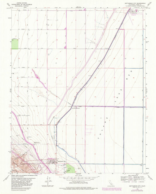 Classic USGS Kettleman City California 7.5'x7.5' Topo Map Image