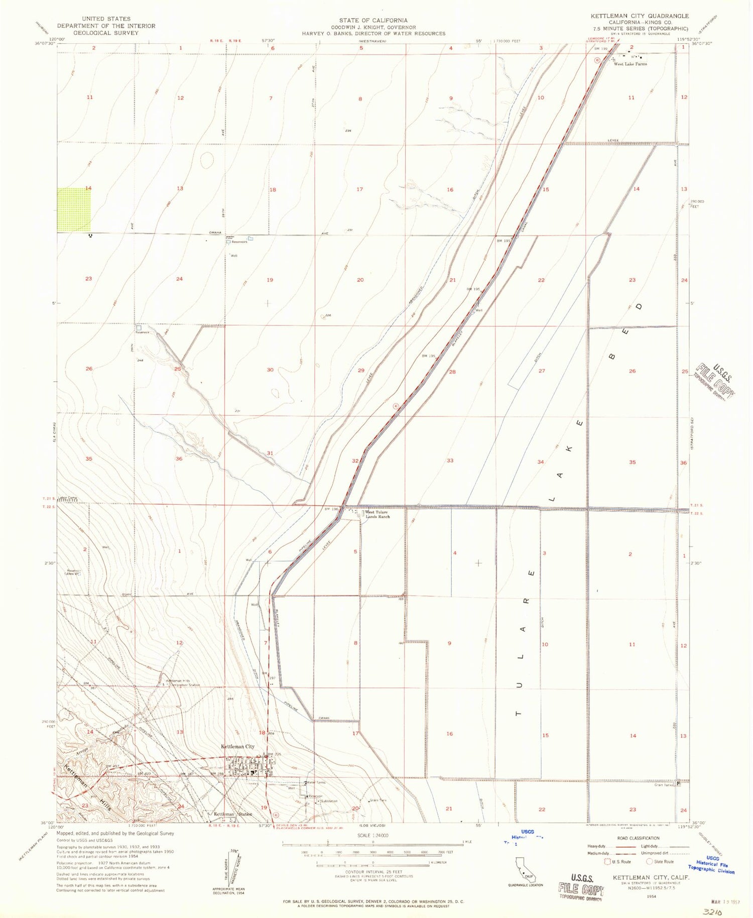 Classic USGS Kettleman City California 7.5'x7.5' Topo Map Image