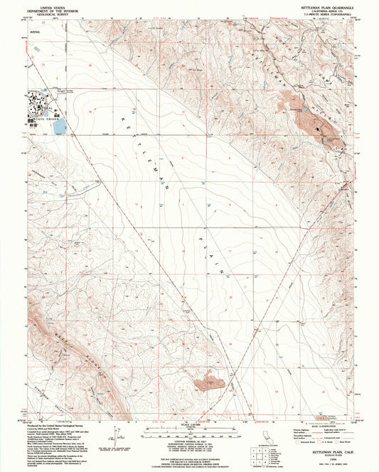 Classic USGS Kettleman Plain California 7.5'x7.5' Topo Map Image