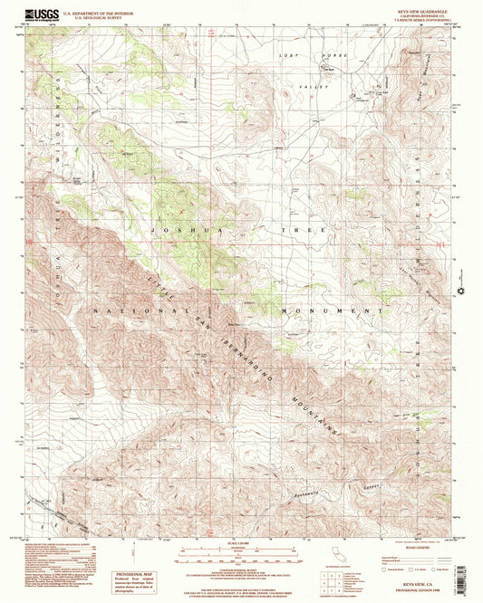 Classic USGS Keys View California 7.5'x7.5' Topo Map Image