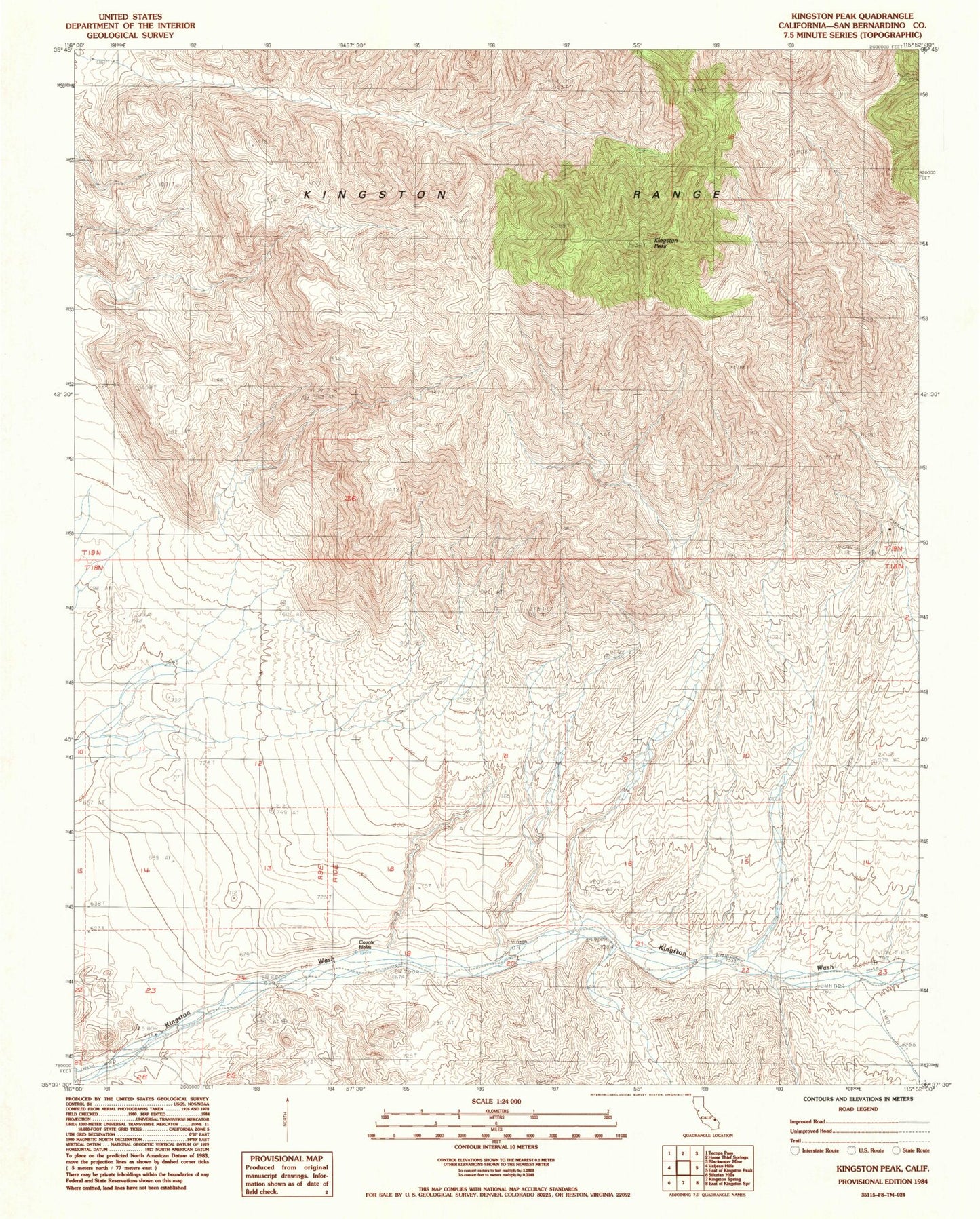 Classic USGS Kingston Peak California 7.5'x7.5' Topo Map Image