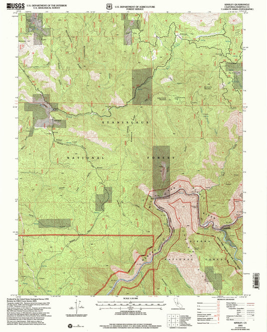 Classic USGS Kinsley California 7.5'x7.5' Topo Map Image