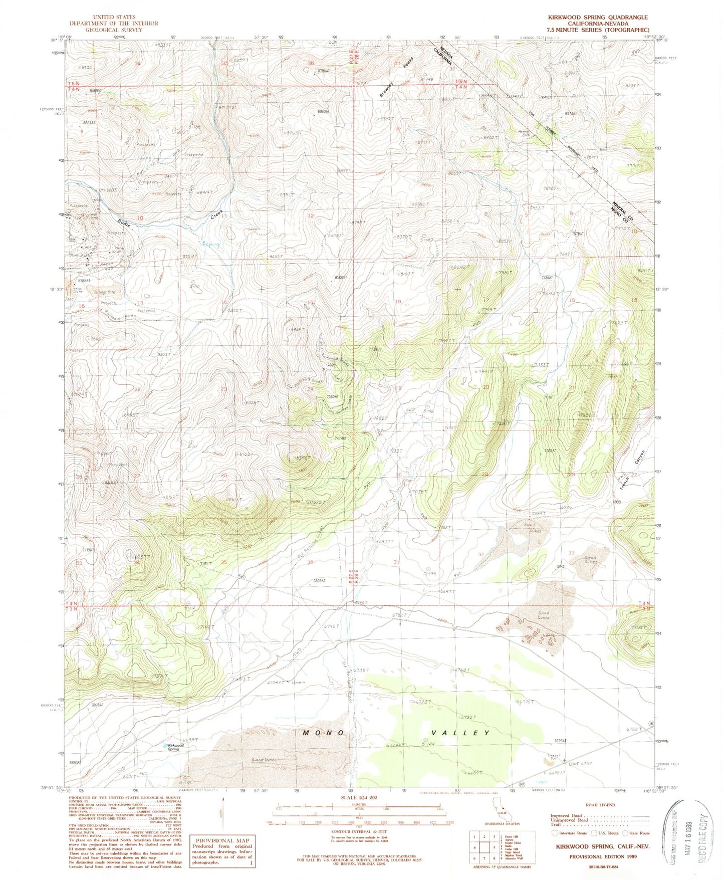 Classic USGS Kirkwood Spring California 7.5'x7.5' Topo Map Image