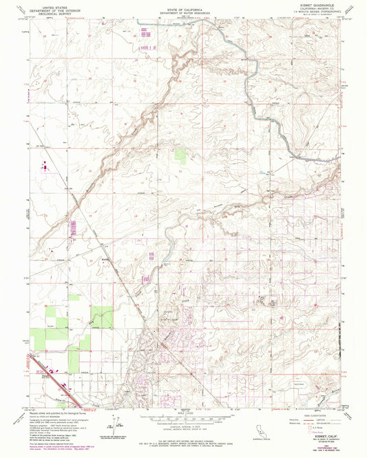 Classic USGS Kismet California 7.5'x7.5' Topo Map Image
