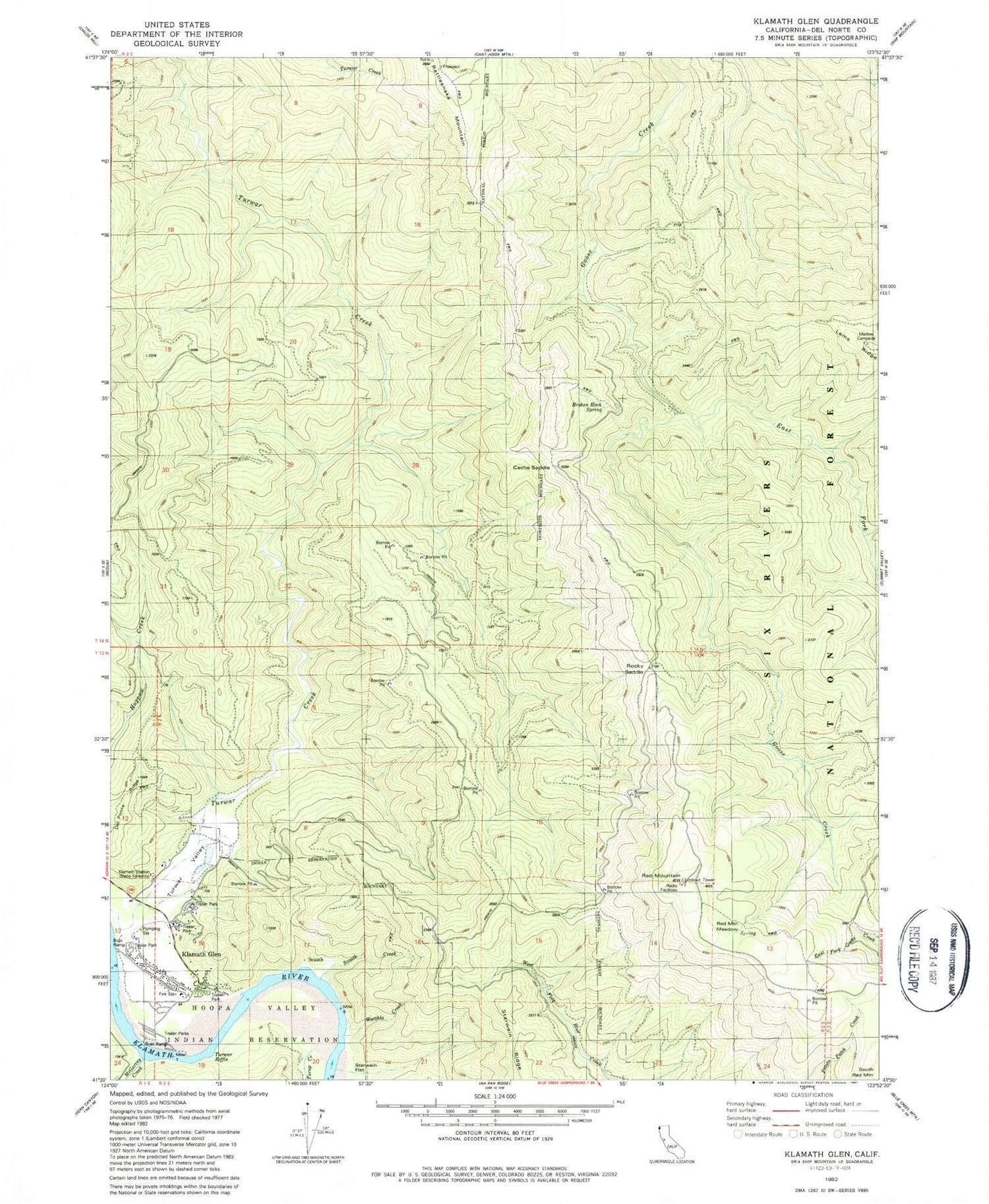 Classic USGS Klamath Glen California 7.5'x7.5' Topo Map Image
