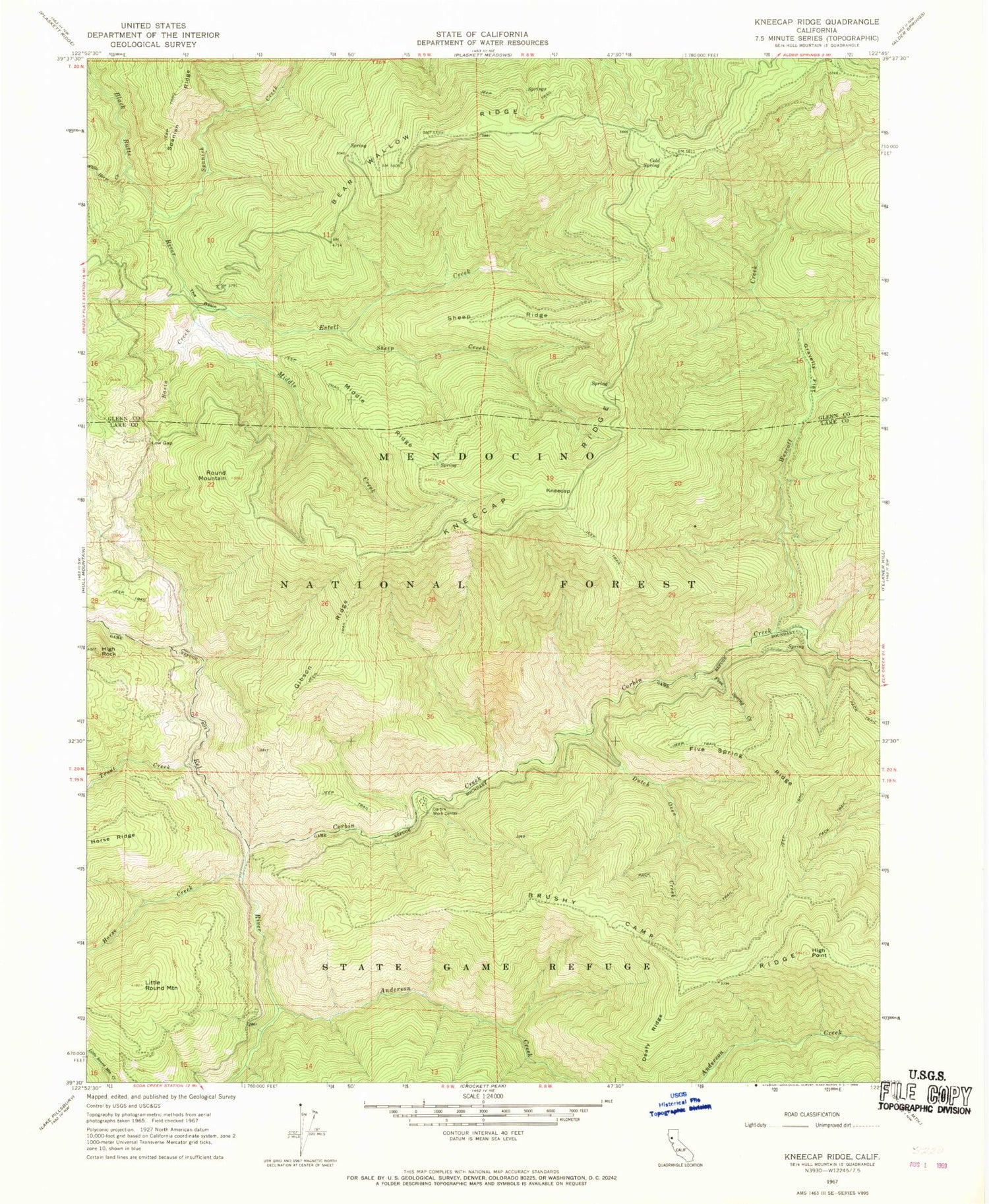 Classic USGS Kneecap Ridge California 7.5'x7.5' Topo Map Image
