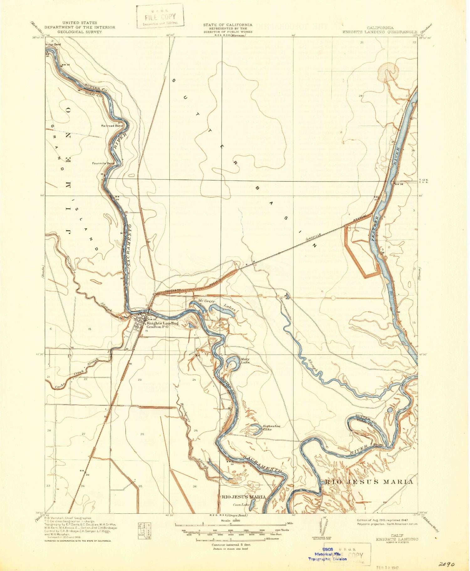 Classic USGS Knights Landing California 7.5'x7.5' Topo Map Image